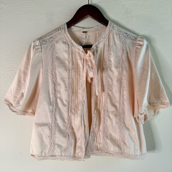 Free People Barabarella Bed Jacket Lace Tie Top Size Small - Picture 2 of 10